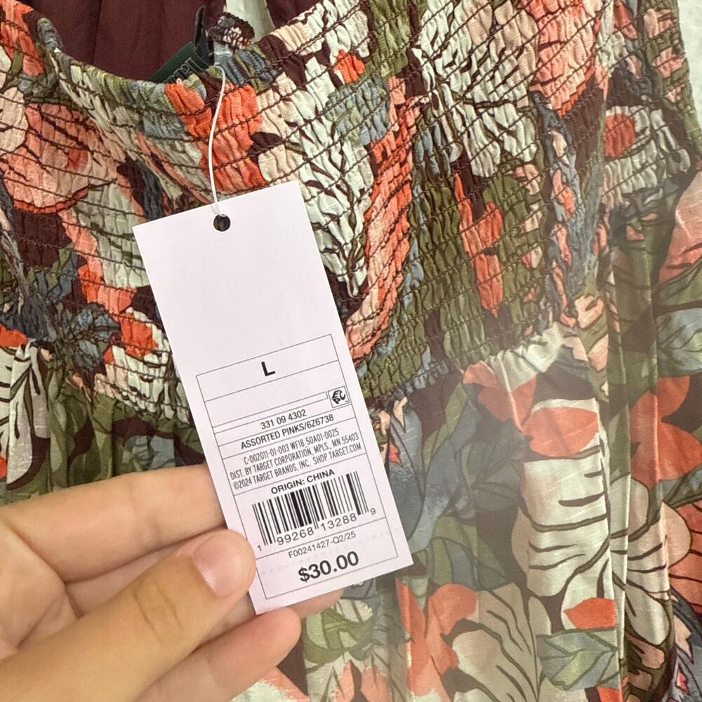NWT Wild Fable Tropical Floral Halter Maxi Dress Cutout Smocked Boho Size Large - Picture 7 of 7